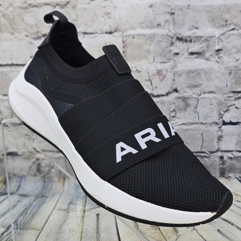 Ariat Ignite Sneakers Womens 8 Black Knit Slip On Shoes Logo Strap 10035853